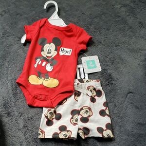 Disney Mickey Mouse Red Baby Bodysuit and Shorts Set